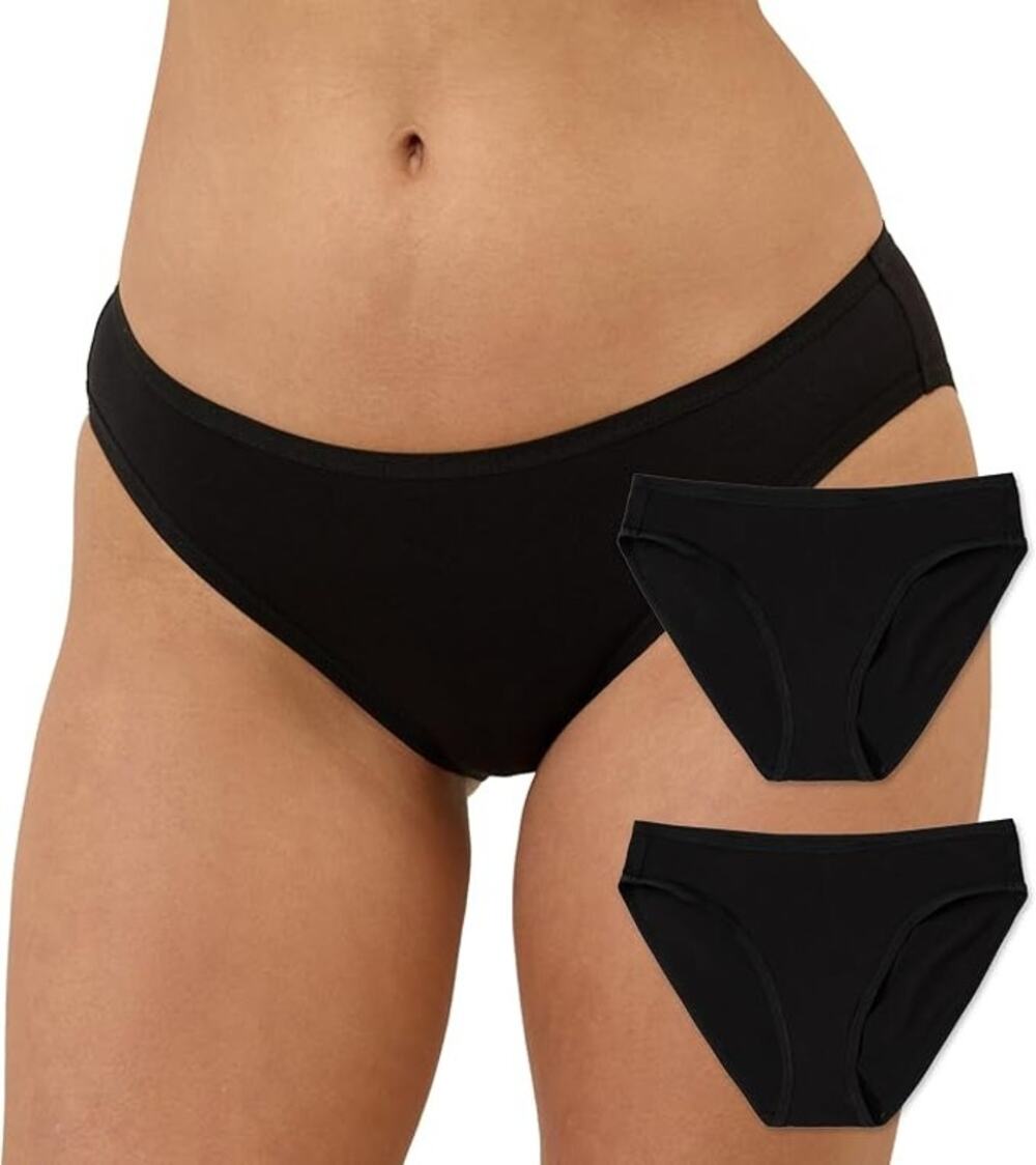 Pact Womens XS Black 6 Pack Organic Cotton Classic Bikini Panties E6-2